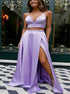 Two Piece Bowknot Back Lavender Prom Dress LBQ0781